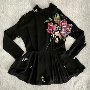 Free People Long Sleeve Black Floral Tunic